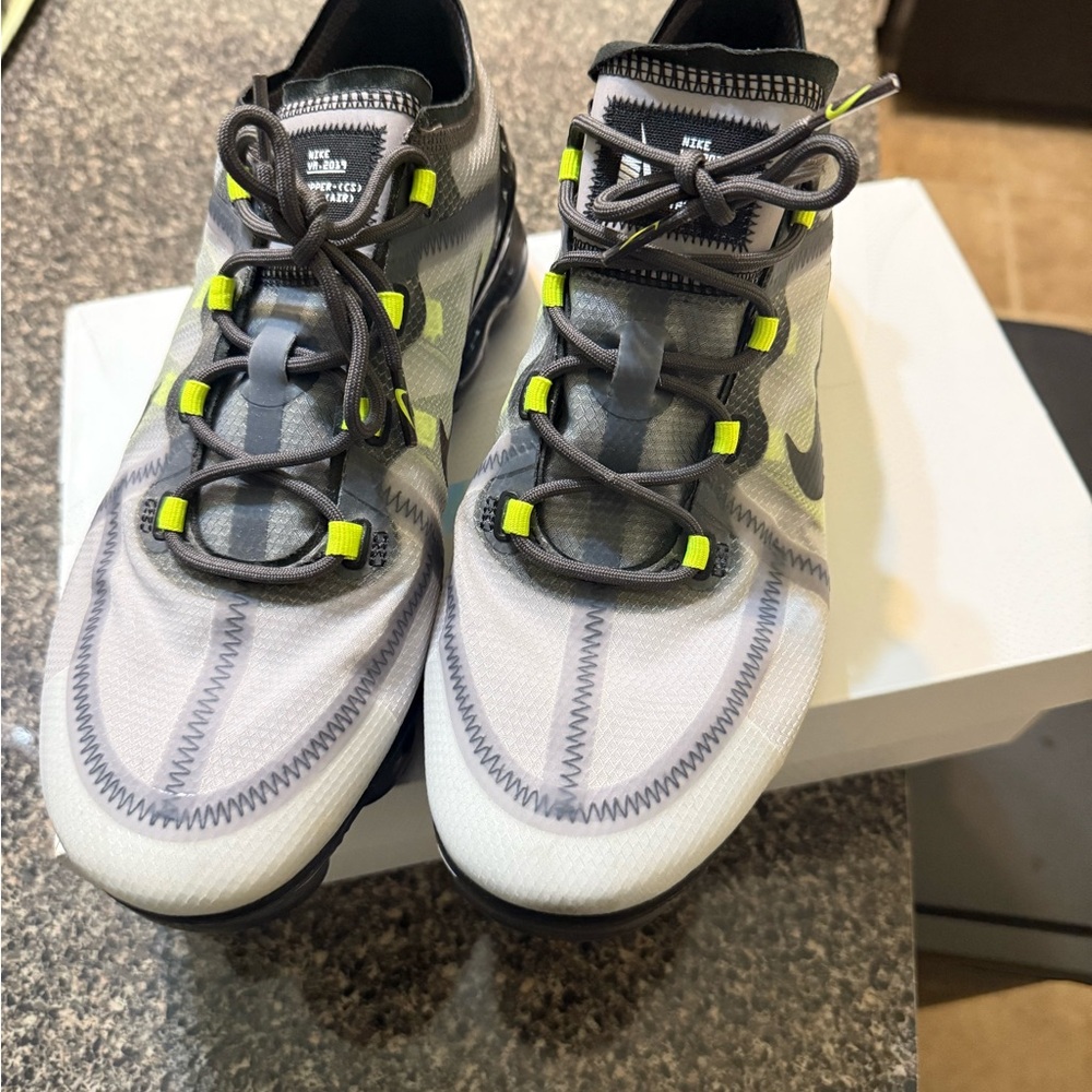Nike Men's Vapor Max Gray and Black Athletic Shoes with Neon Accents